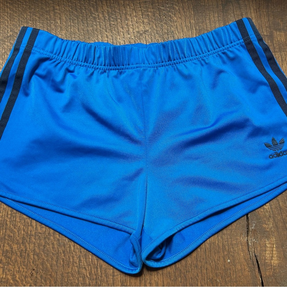 Adidas Women's Blue Athletic Shorts with Black Stripes